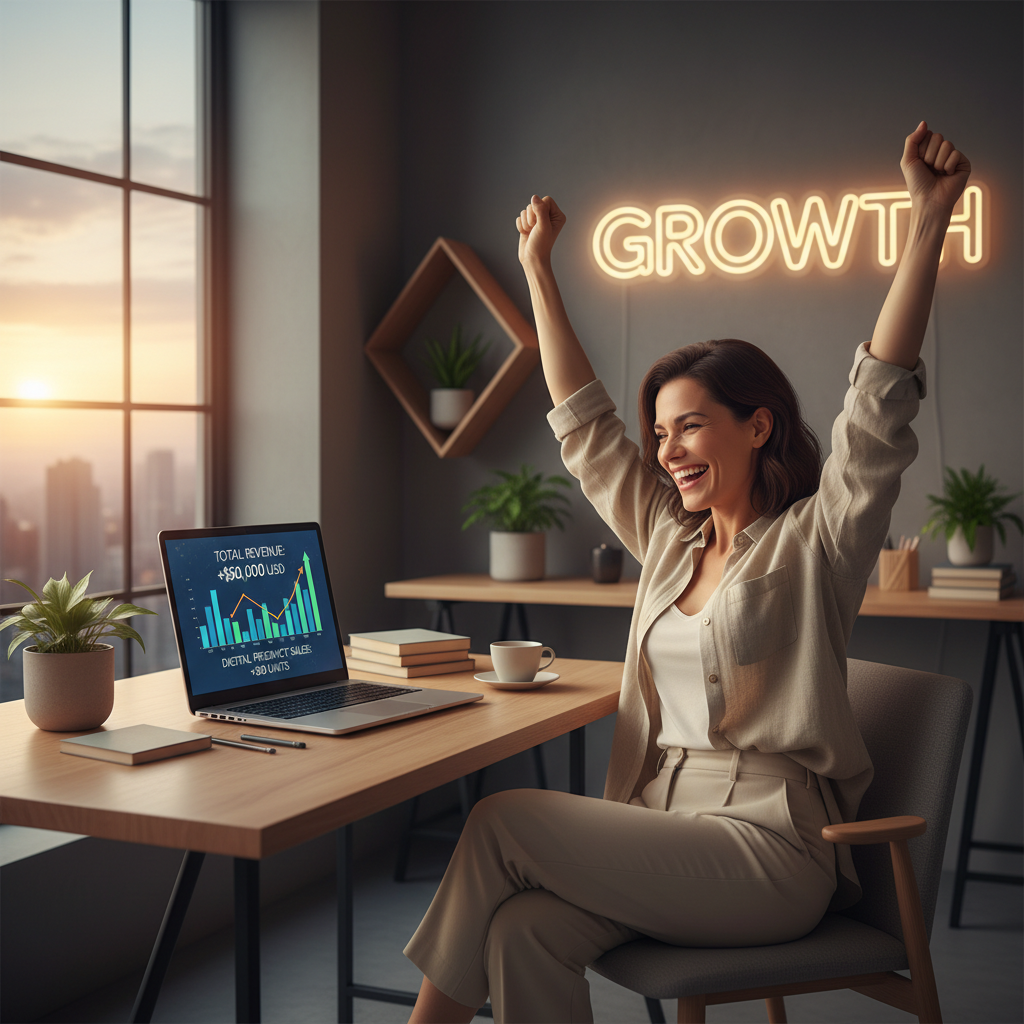 Emprendedor exitoso con ventas de productos digitales online
