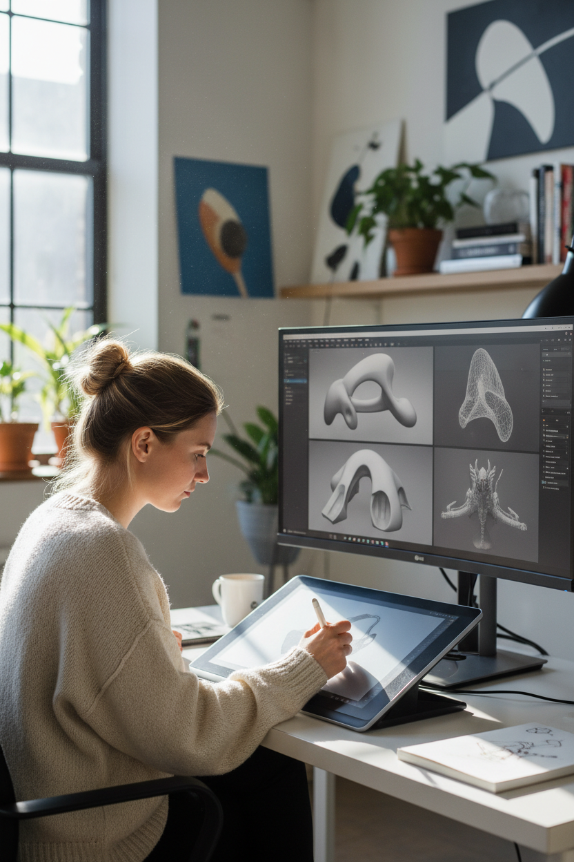Mujer trabajando en diseño 3D