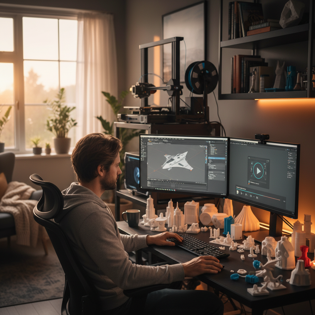 Hombre aprendiendo diseño 3D