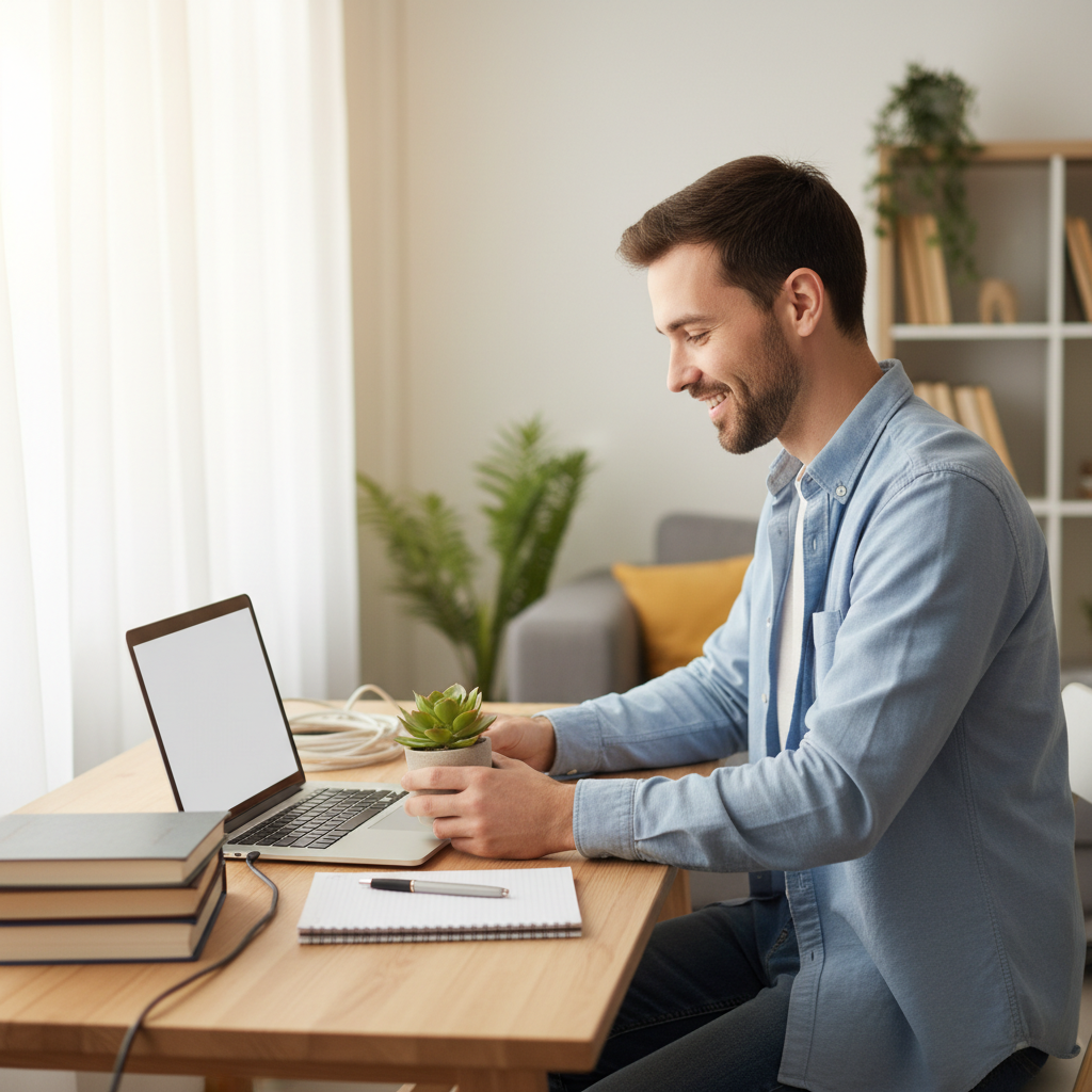 Hombre configurando su home office