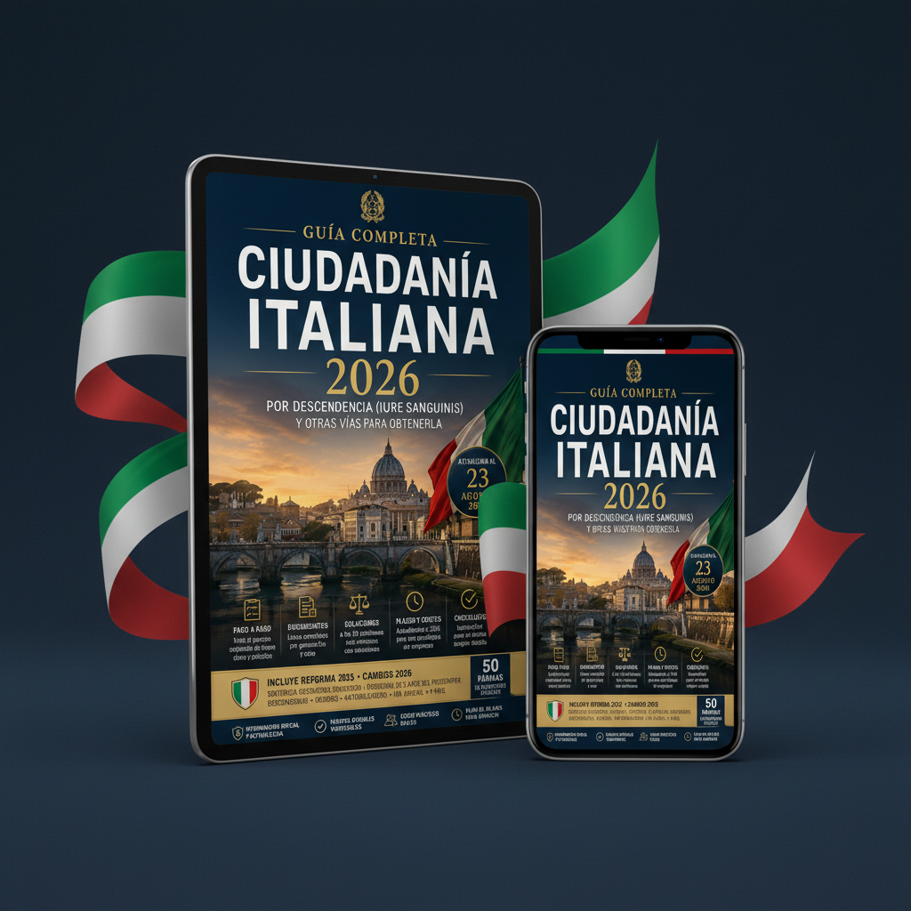 Mockup guía ciudadanía italiana en tablet y móvil