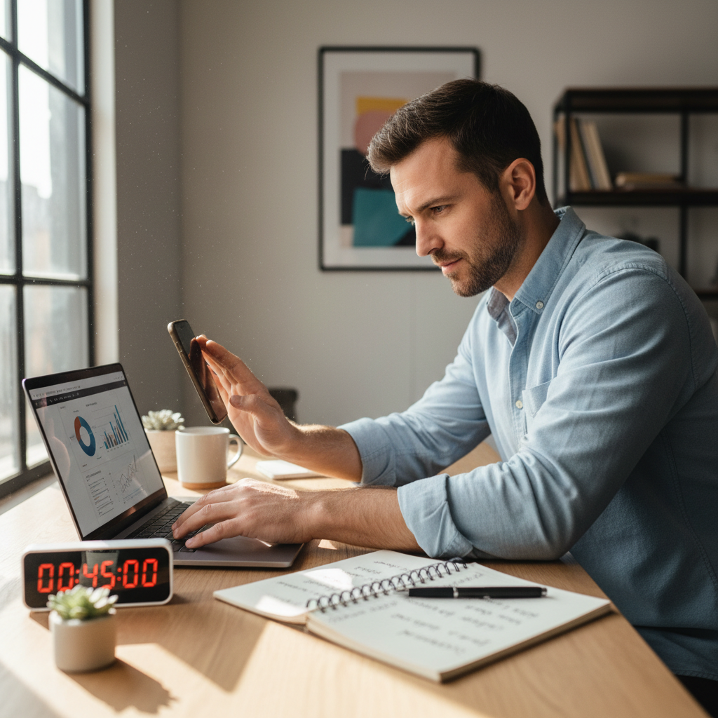 Hombre enfocado apartando distracciones
